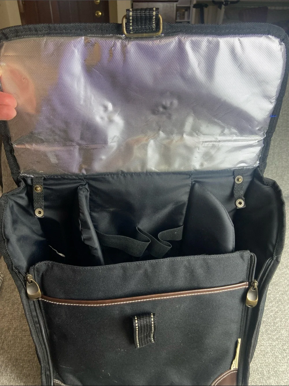 Picnic at Ascot Black Insulated Backpack for Picnic with Brown Accents